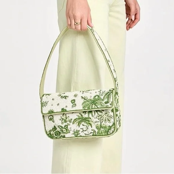 NWT Staud Beaded Tommy Shoulder Bag Clover Toile π Rare Find π - Picture 11 of 16